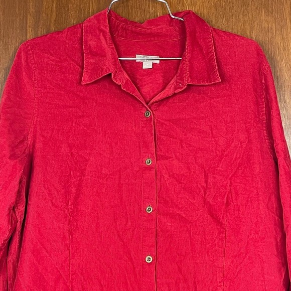J. Jill Woman’s Red Button Down Corduroy Collared Shirt Size Medium - Picture 2 of 6